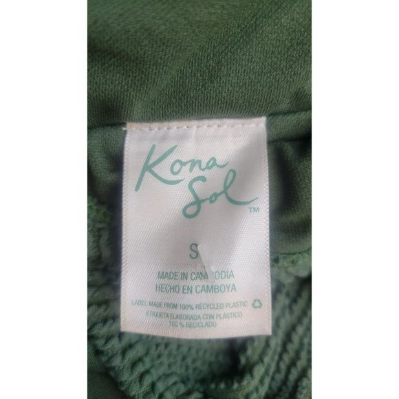 Women Textured Square Neck High Coverage One Piece Swimsuit Kona Sol Green Small - Picture 7 of 9